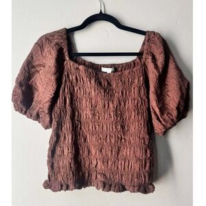 Design History Smocked Crop Top L Coquette Puff Sleeve Cottagecore Euro Summer